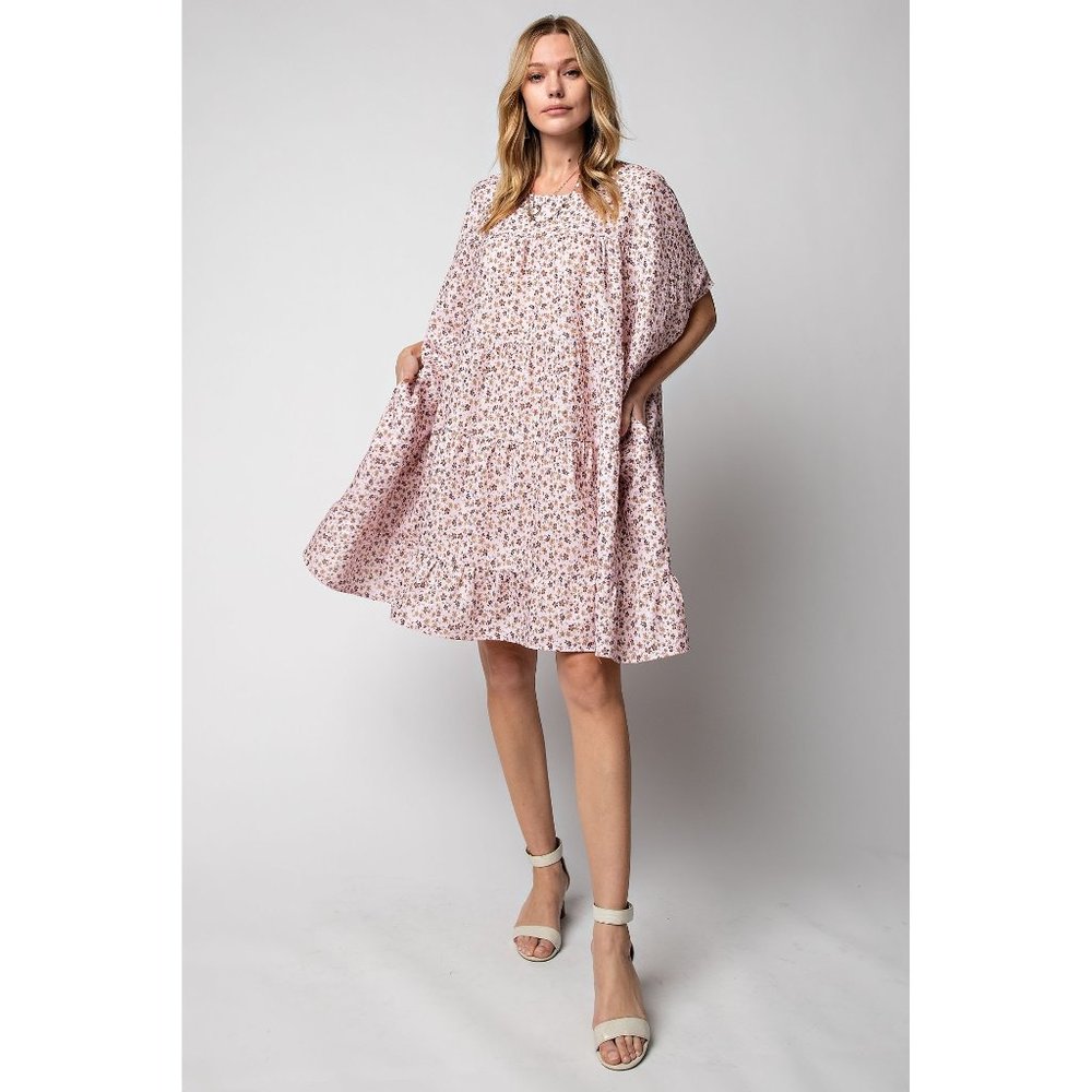 Easel Plus Blush Brown Poly Crepe Oversized Tiereed Dress - Picture 2 of 5